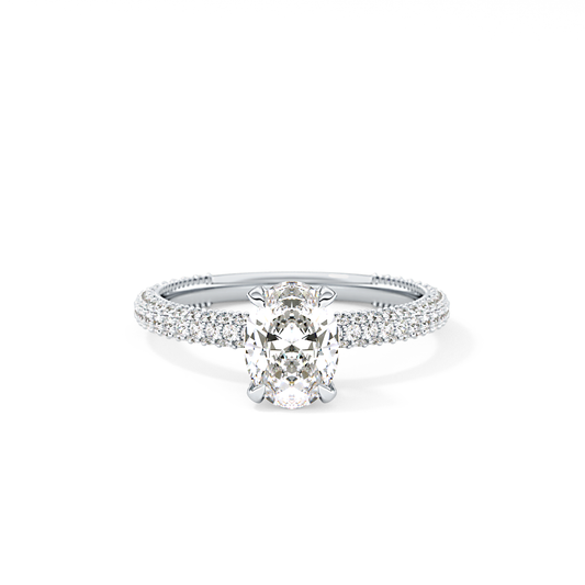 Oval Cut 0.83 Carat Moissanite Ring – Hidden Halo and Pave Setting in Gold