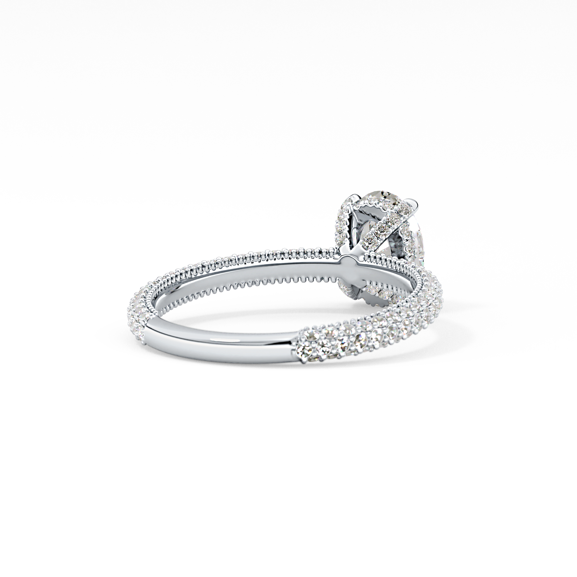 Oval Cut 0.83 Carat Moissanite Ring – Hidden Halo and Pave Setting in Gold