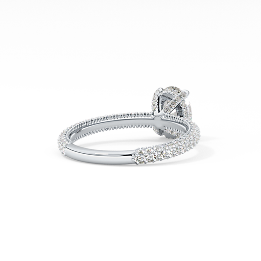 Oval Cut 0.83 Carat Moissanite Ring – Hidden Halo and Pave Setting in Gold