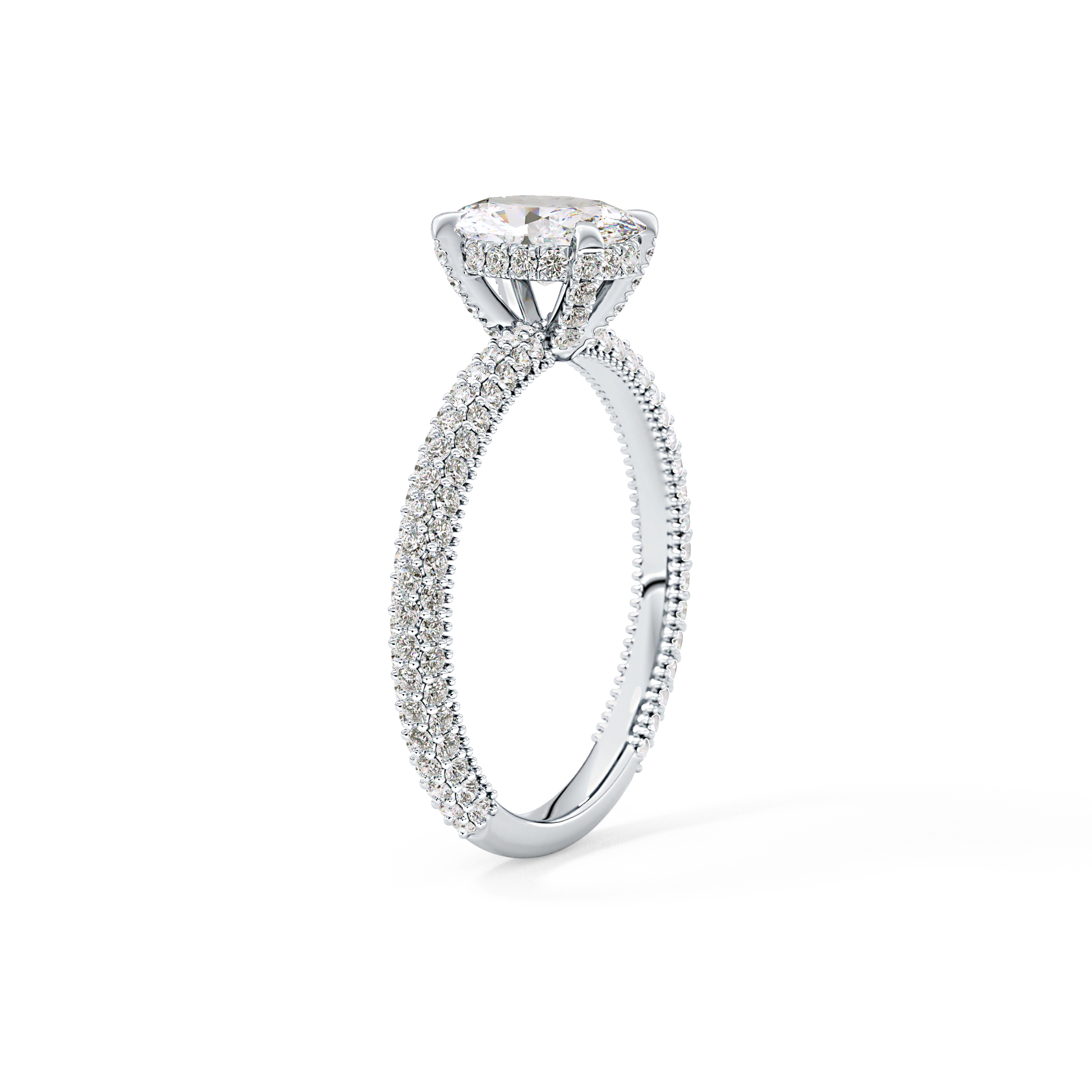 Oval Cut 0.83 Carat Moissanite Ring – Hidden Halo and Pave Setting in Gold