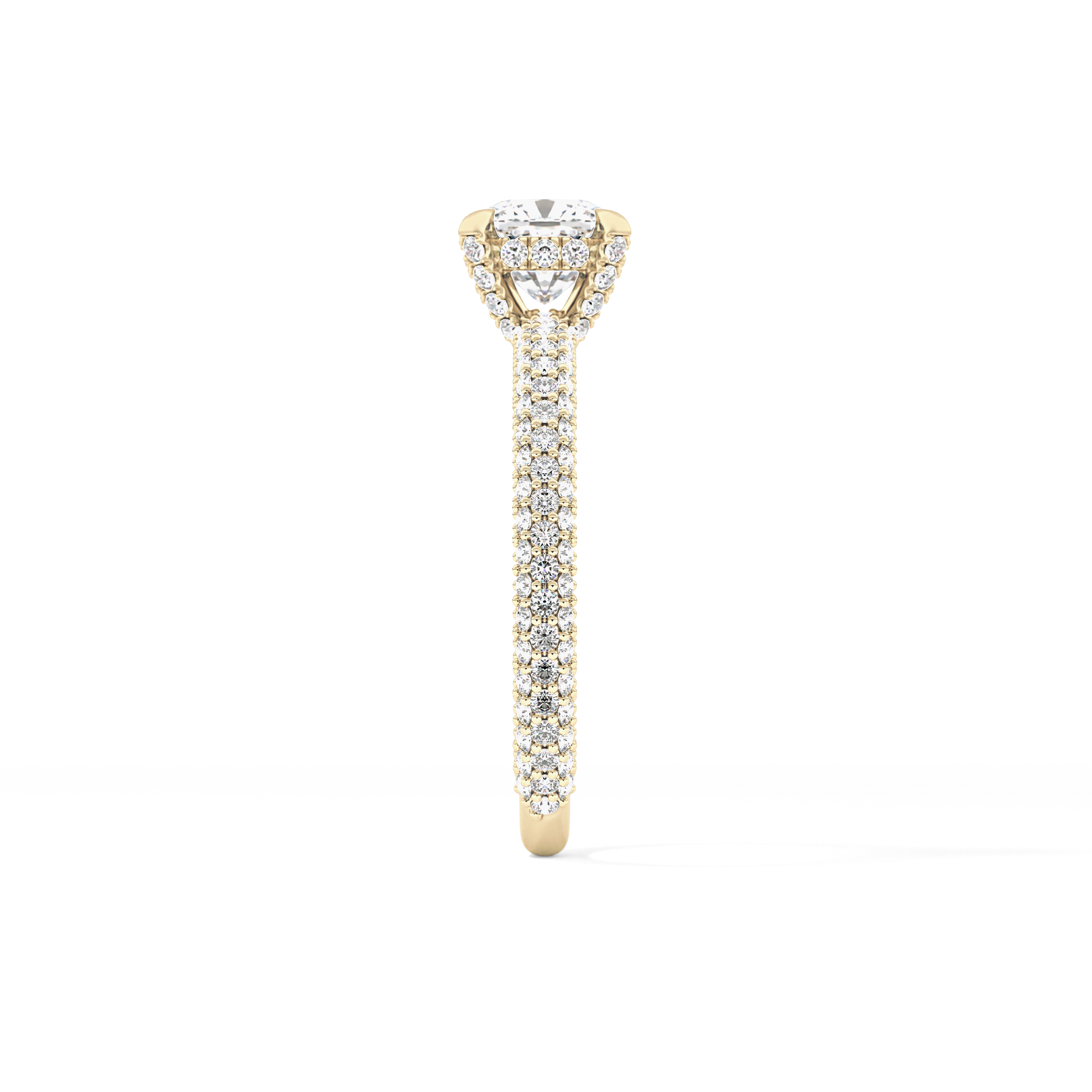 Cushion Cut 0.86 Carat Moissanite Ring – Hidden Halo and Pave Setting in Gold