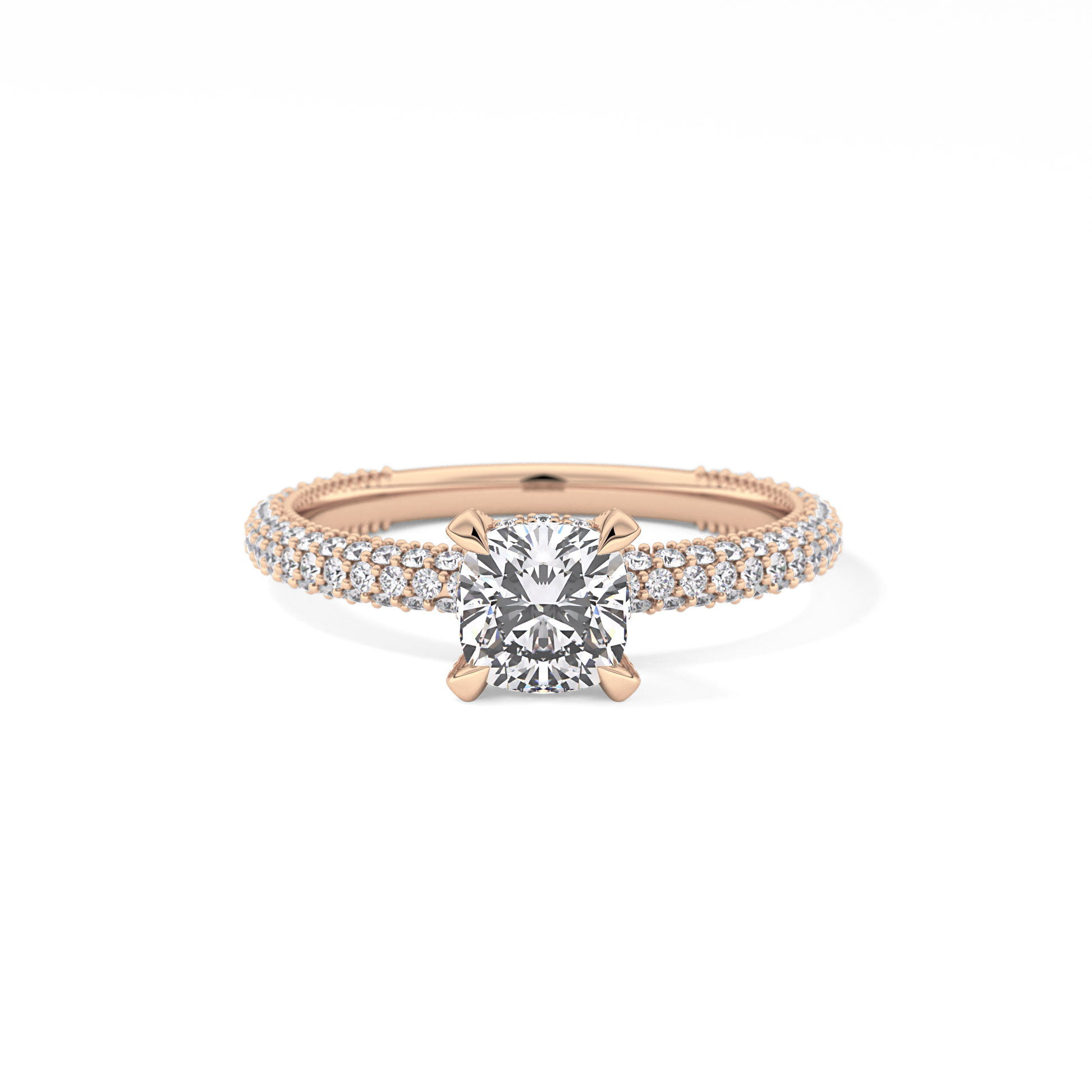 Cushion Cut 0.86 Carat Moissanite Ring – Hidden Halo and Pave Setting in Gold
