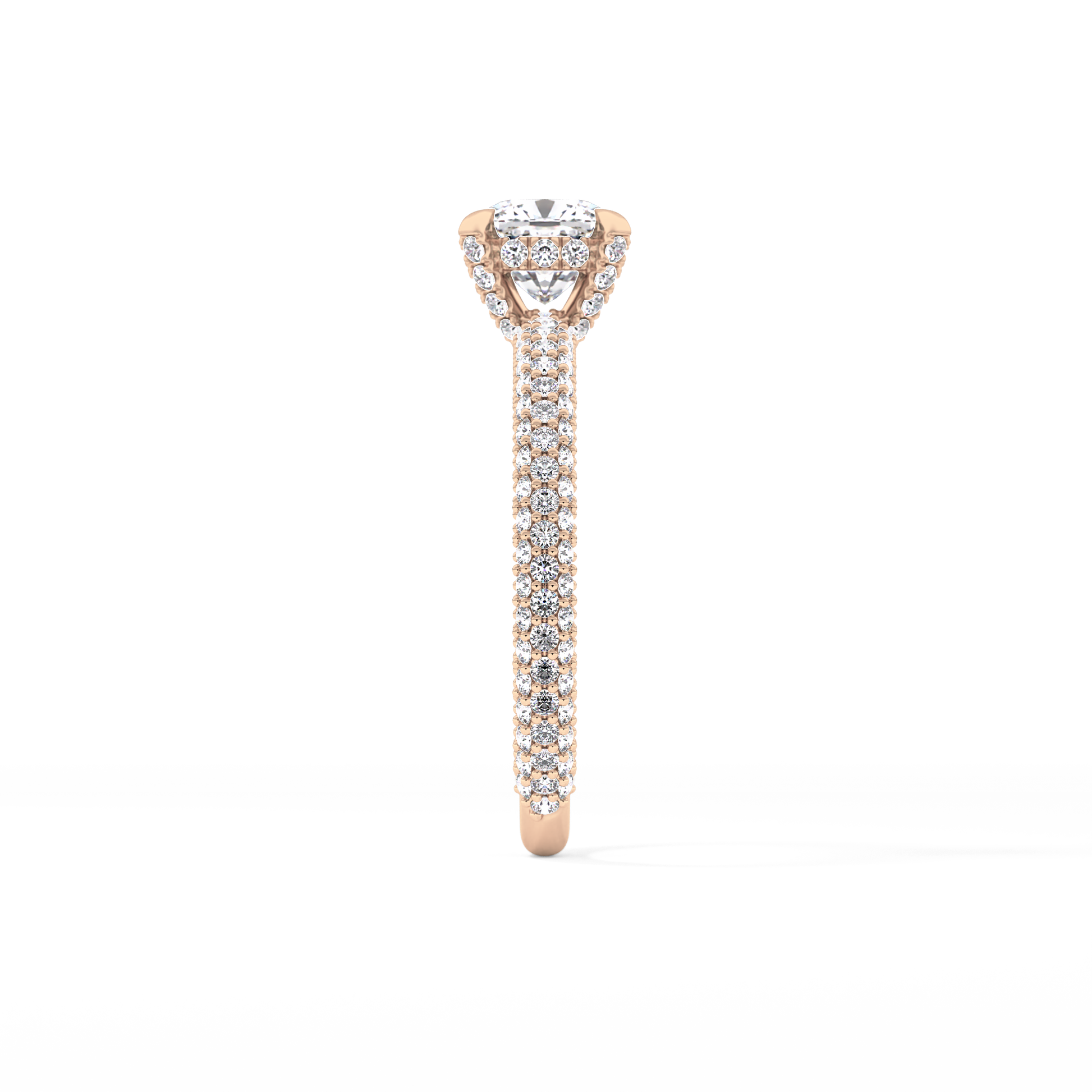 Cushion Cut 0.86 Carat Moissanite Ring – Hidden Halo and Pave Setting in Gold