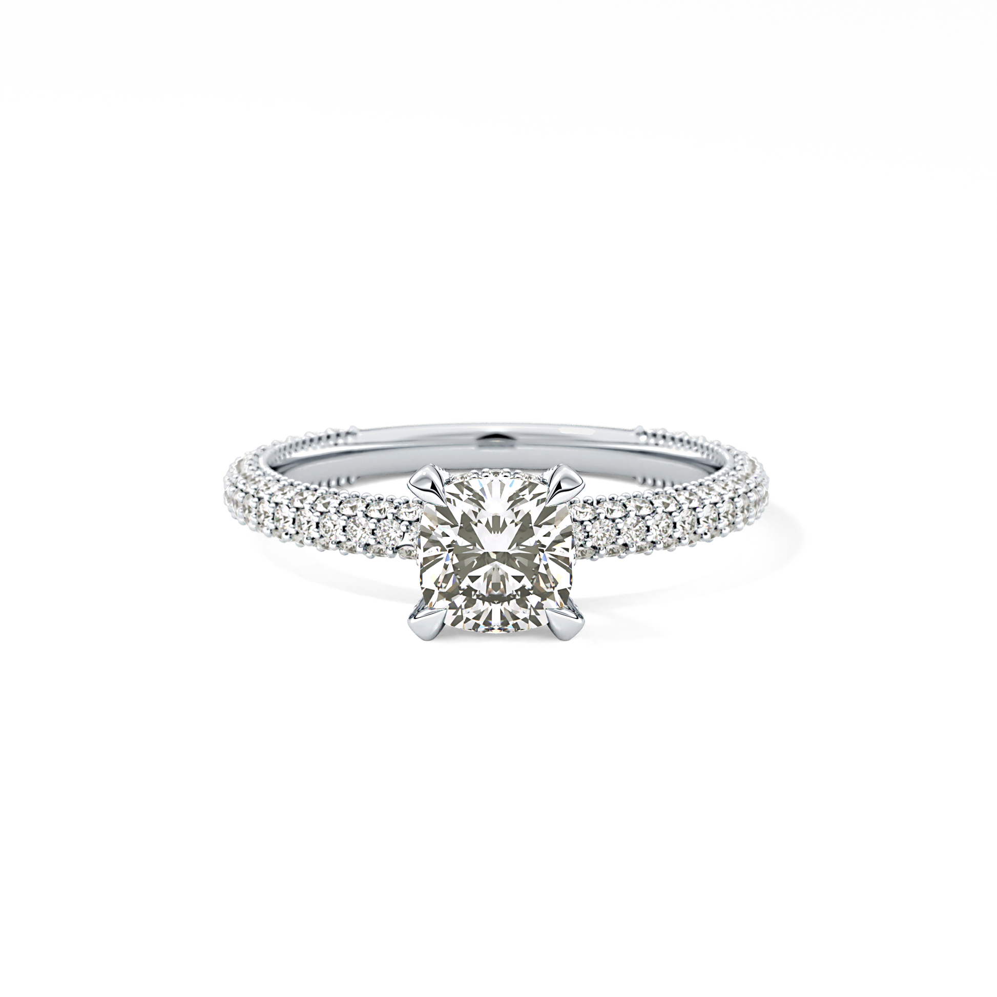 Cushion Cut 0.86 Carat Moissanite Ring – Hidden Halo and Pave Setting in Gold