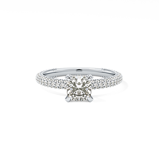 Cushion Cut 0.86 Carat Moissanite Ring – Hidden Halo and Pave Setting in Gold