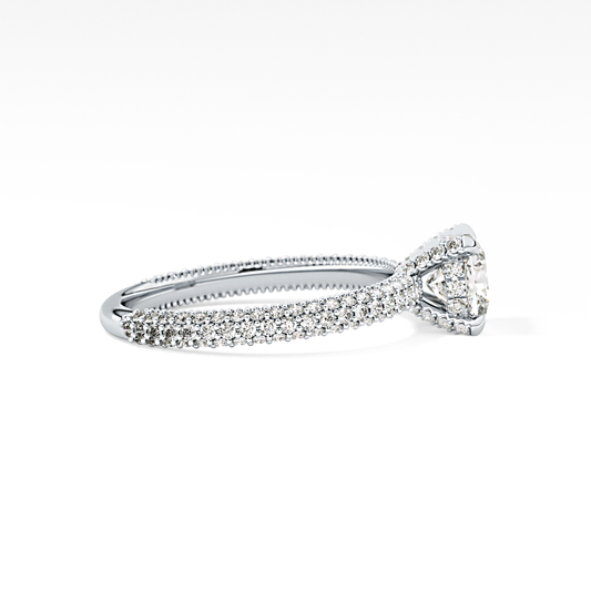 Cushion Cut 0.86 Carat Moissanite Ring – Hidden Halo and Pave Setting in Gold