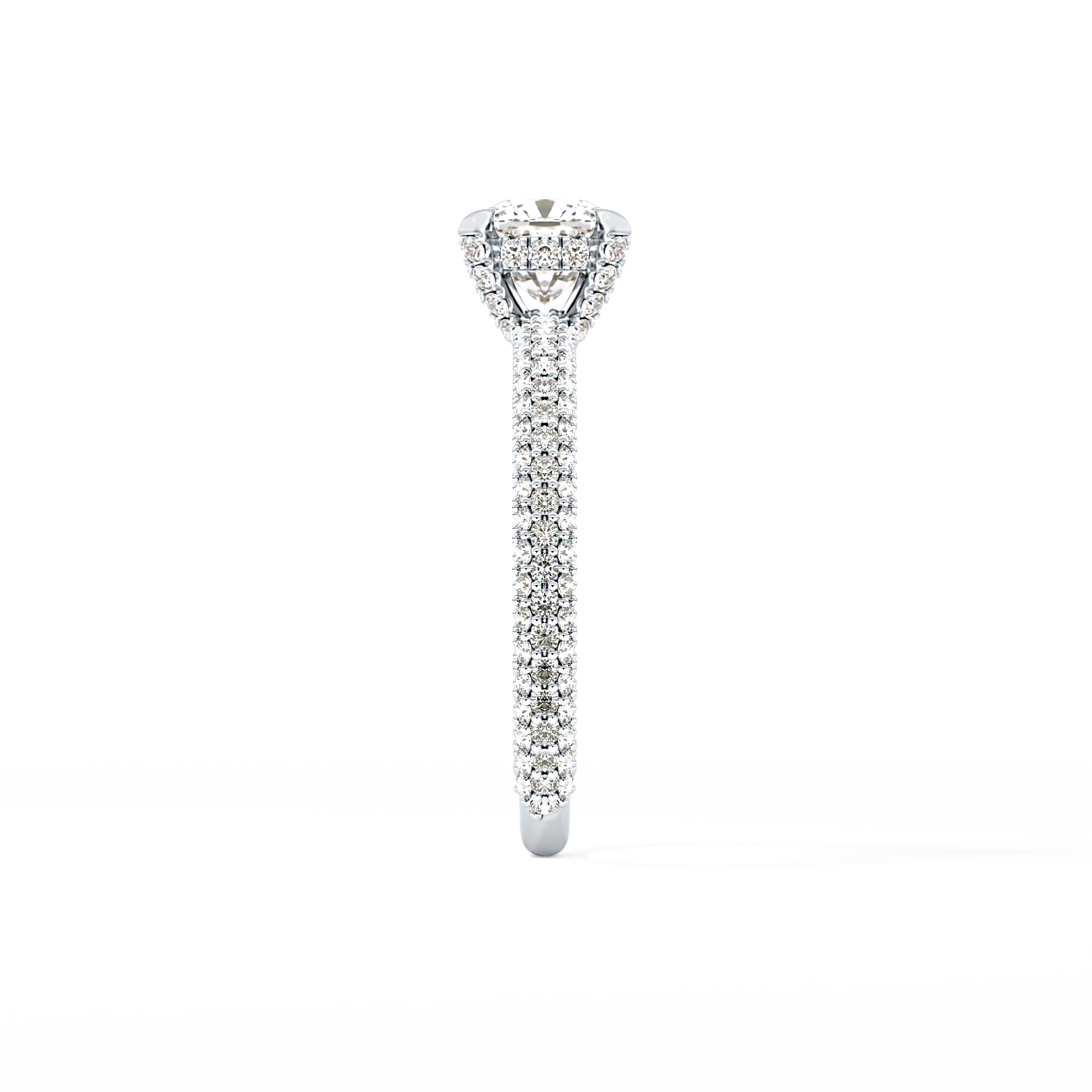 Cushion Cut 0.86 Carat Moissanite Ring – Hidden Halo and Pave Setting in Gold