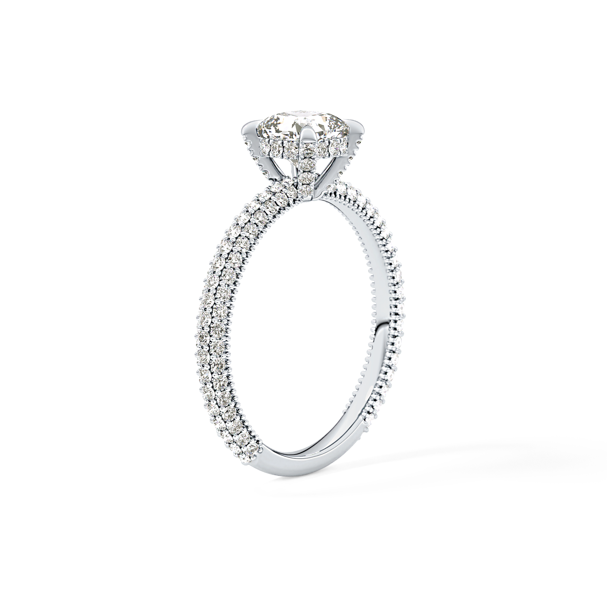 Cushion Cut 0.86 Carat Moissanite Ring – Hidden Halo and Pave Setting in Gold