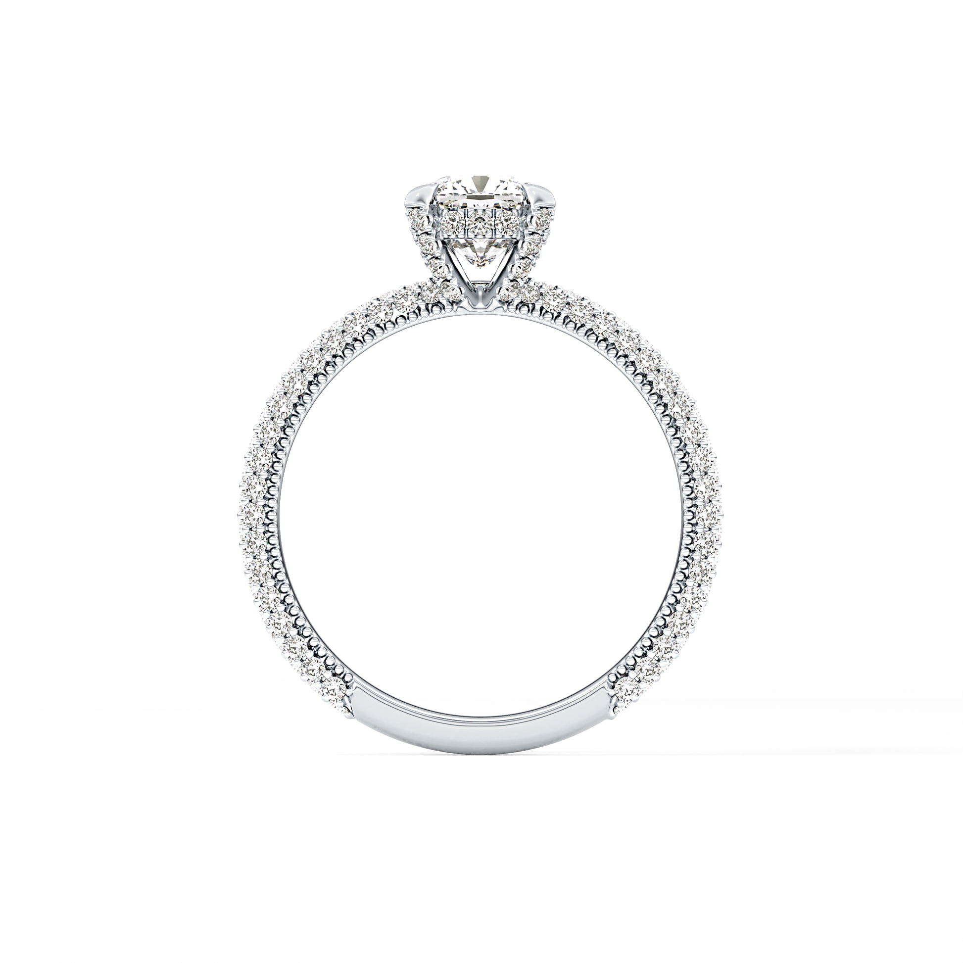 Cushion Cut 0.86 Carat Moissanite Ring – Hidden Halo and Pave Setting in Gold