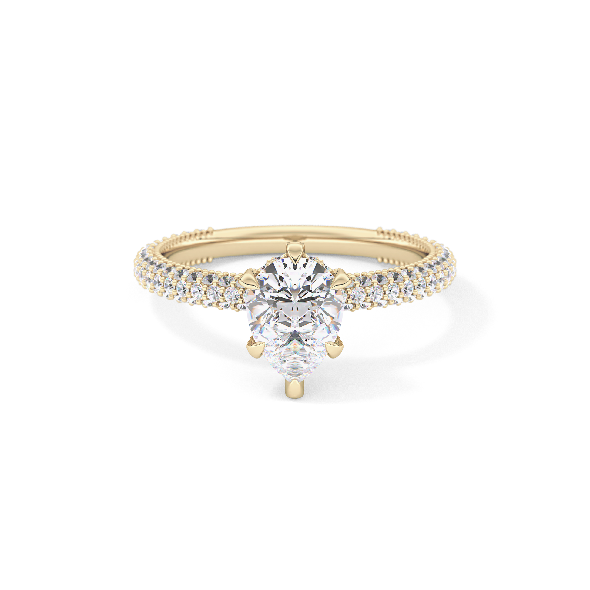 Pear Cut 0.81 Carat Moissanite Ring – Hidden Halo and Pave Setting in Gold