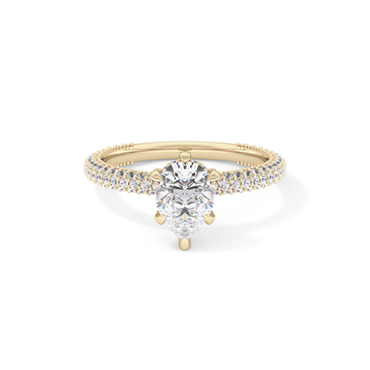 Pear Cut 0.81 Carat Moissanite Ring – Hidden Halo and Pave Setting in Gold
