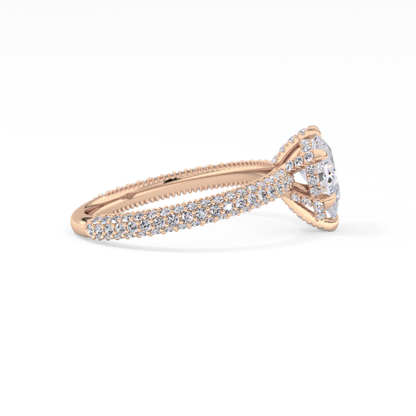 Pear Cut 0.81 Carat Moissanite Ring – Hidden Halo and Pave Setting in Gold