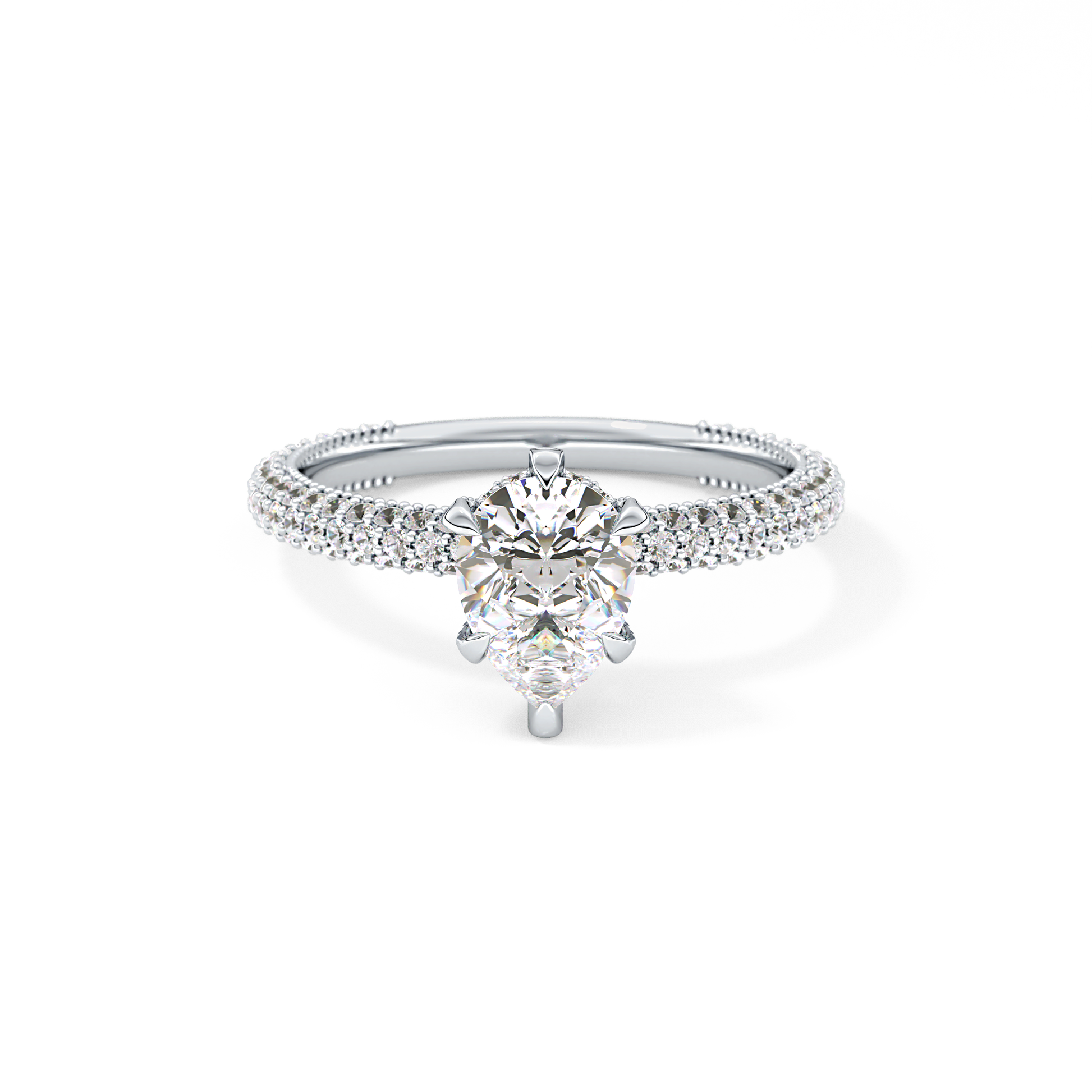 Pear Cut 0.81 Carat Moissanite Ring – Hidden Halo and Pave Setting in Gold