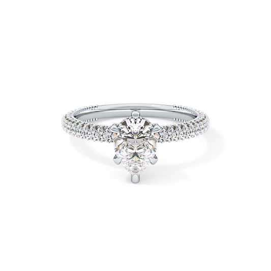 Pear Cut 0.81 Carat Moissanite Ring – Hidden Halo and Pave Setting in Gold