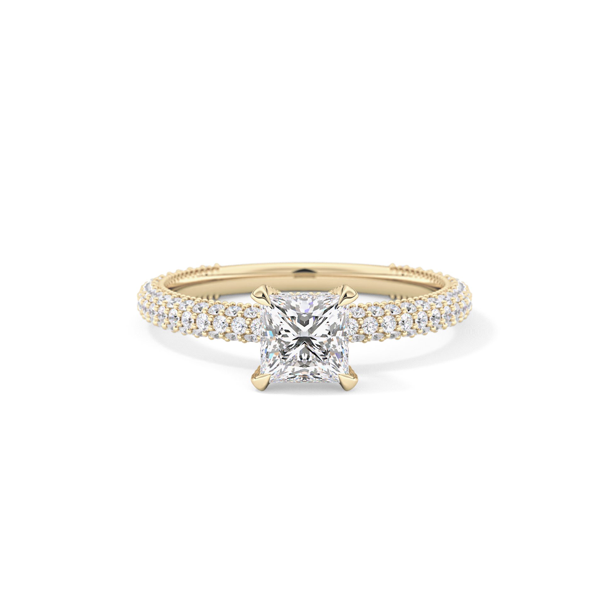 Princess Cut 0.78 Carat Moissanite Ring – Hidden Halo and Pave Setting in Gold