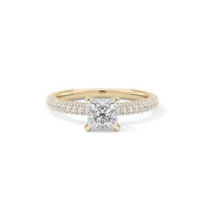 Princess Cut 0.78 Carat Moissanite Ring – Hidden Halo and Pave Setting in Gold