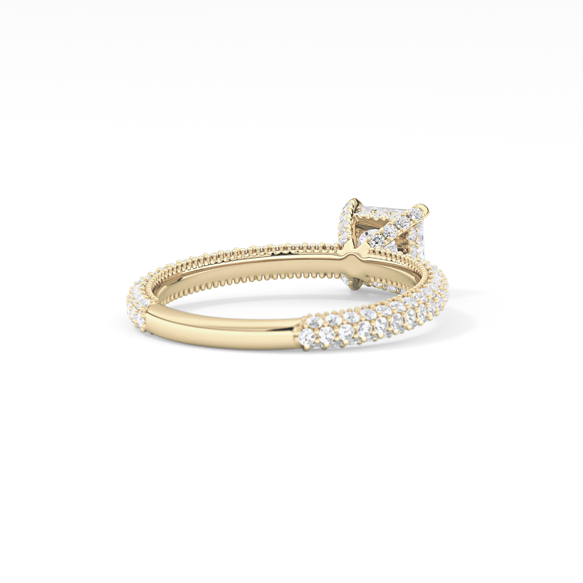 Princess Cut 0.78 Carat Moissanite Ring – Hidden Halo and Pave Setting in Gold