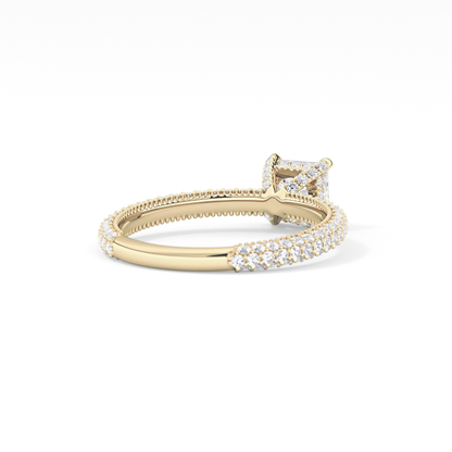 Princess Cut 0.78 Carat Moissanite Ring – Hidden Halo and Pave Setting in Gold