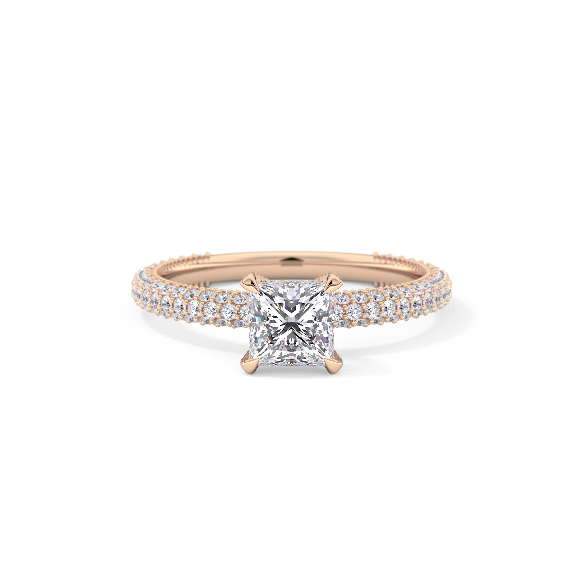 Princess Cut 0.78 Carat Moissanite Ring – Hidden Halo and Pave Setting in Gold
