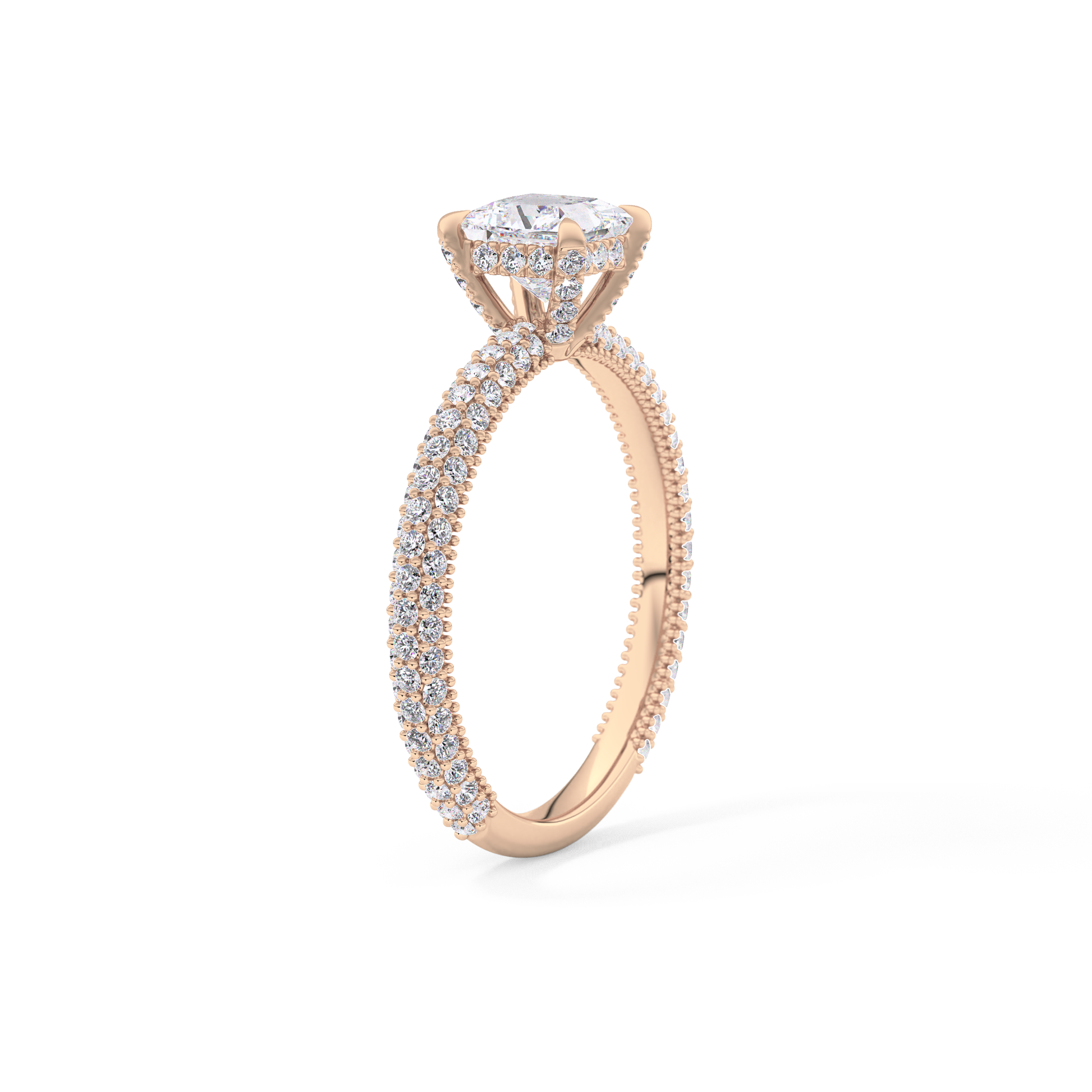 Princess Cut 0.78 Carat Moissanite Ring – Hidden Halo and Pave Setting in Gold