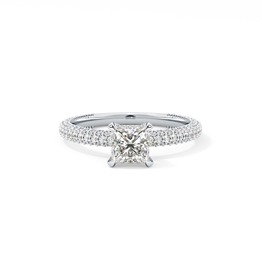 Princess Cut 0.78 Carat Moissanite Ring – Hidden Halo and Pave Setting in Gold