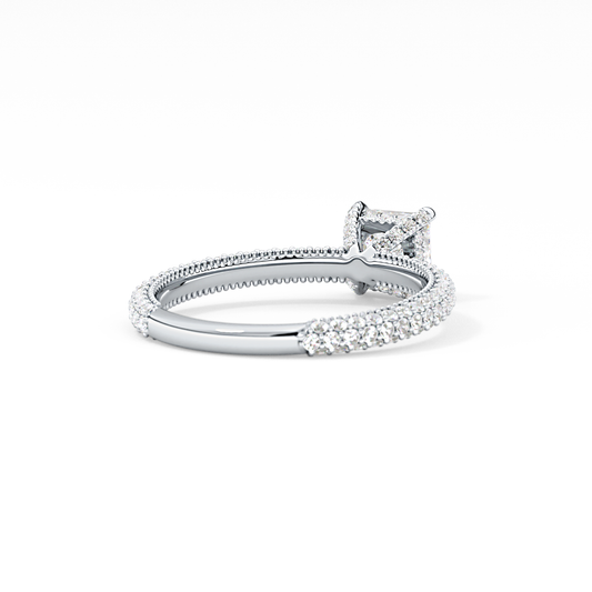 Princess Cut 0.78 Carat Moissanite Ring – Hidden Halo and Pave Setting in Gold