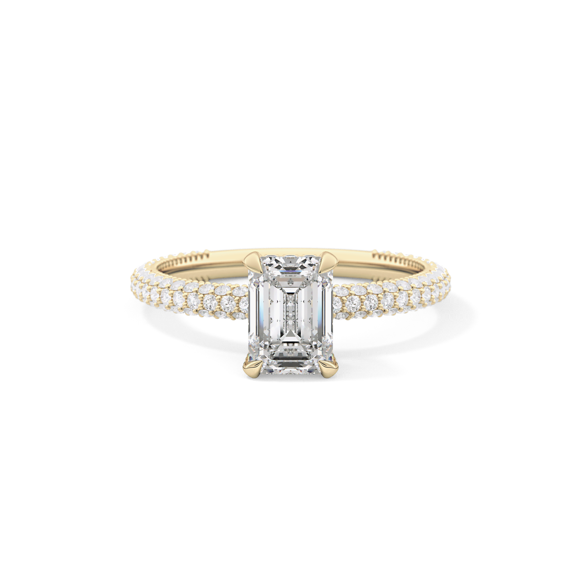 Emerald Cut 1.12 Carat Moissanite Ring – Hidden Halo and Pave Setting in Gold