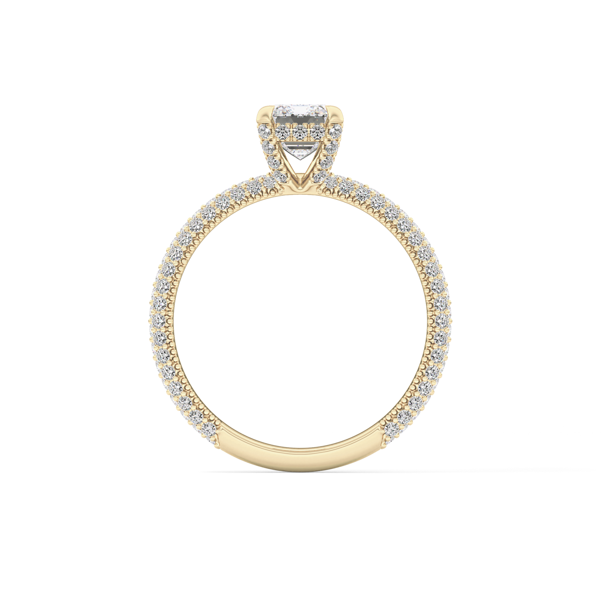 Emerald Cut 1.12 Carat Moissanite Ring – Hidden Halo and Pave Setting in Gold