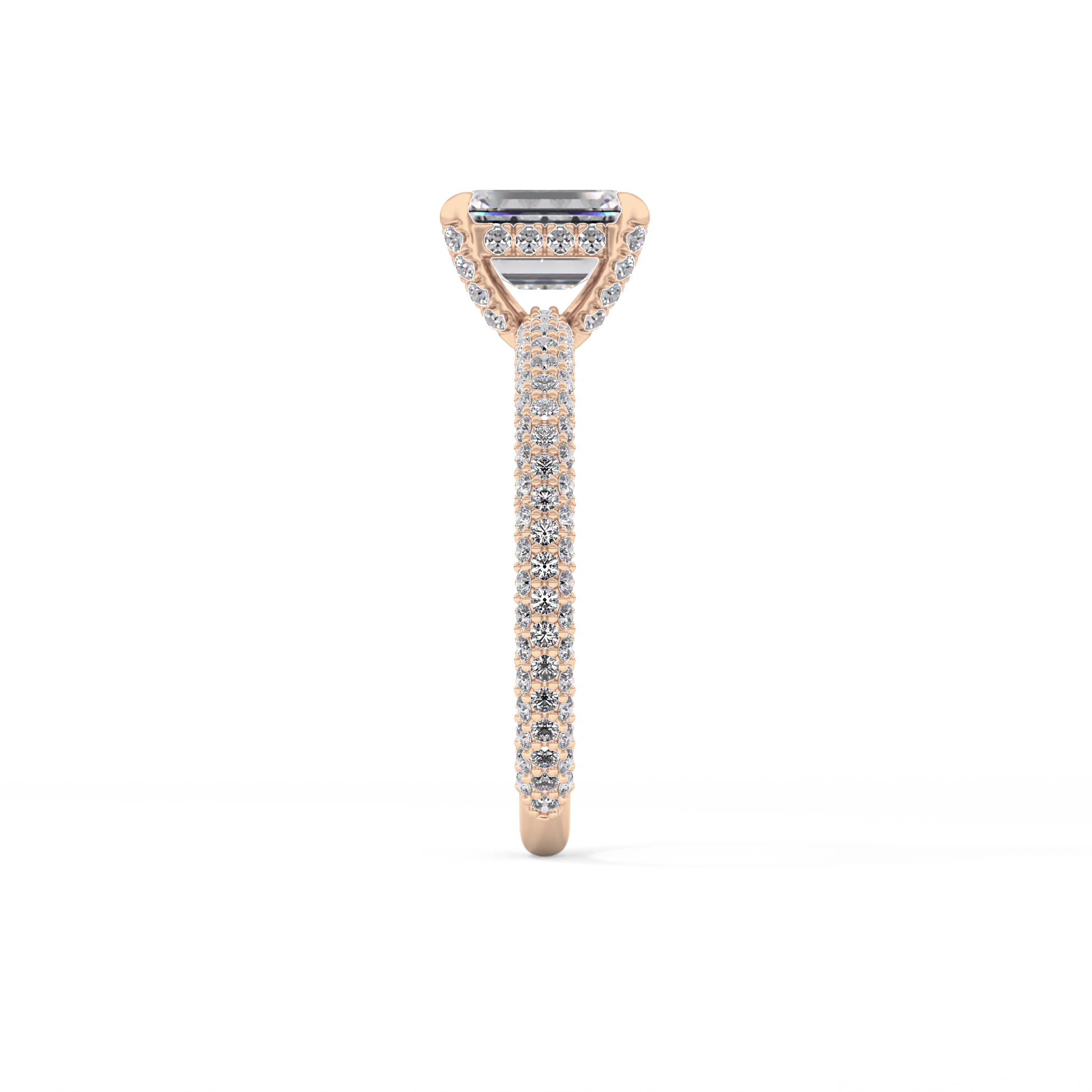 Emerald Cut 1.12 Carat Moissanite Ring – Hidden Halo and Pave Setting in Gold