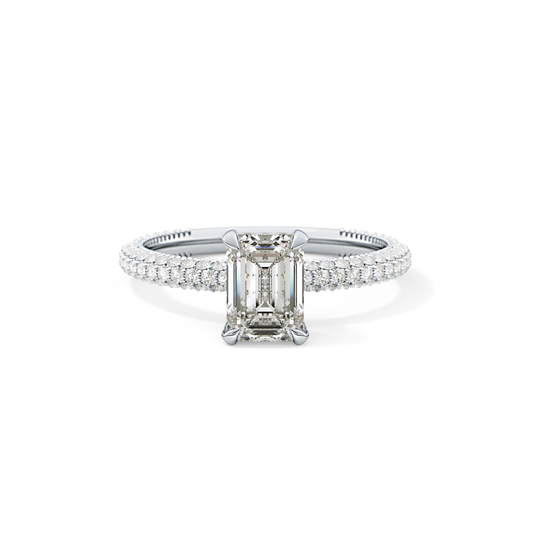Emerald Cut 1.12 Carat Moissanite Ring – Hidden Halo and Pave Setting in Gold