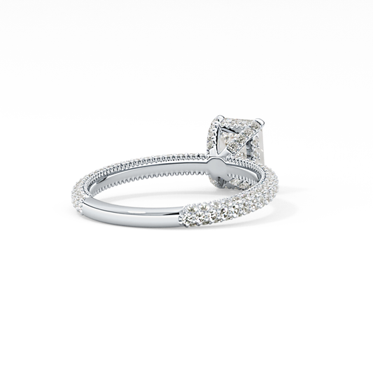 Emerald Cut 1.12 Carat Moissanite Ring – Hidden Halo and Pave Setting in Gold