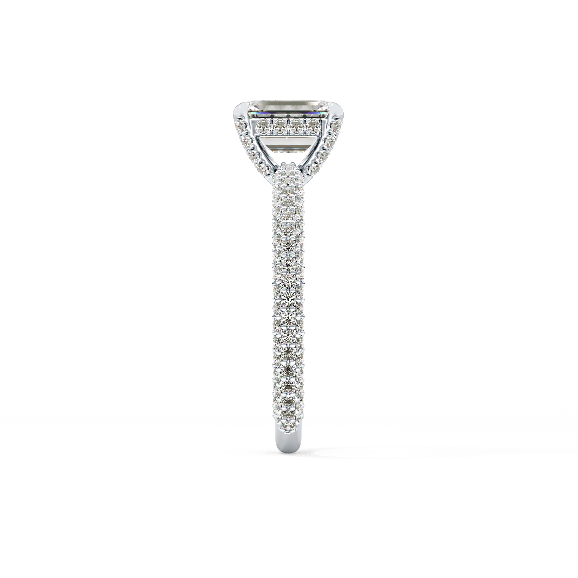 Emerald Cut 1.12 Carat Moissanite Ring – Hidden Halo and Pave Setting in Gold