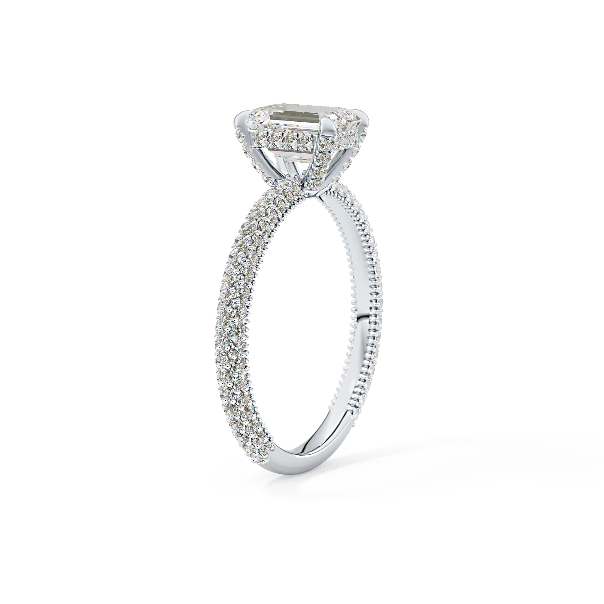 Emerald Cut 1.12 Carat Moissanite Ring – Hidden Halo and Pave Setting in Gold