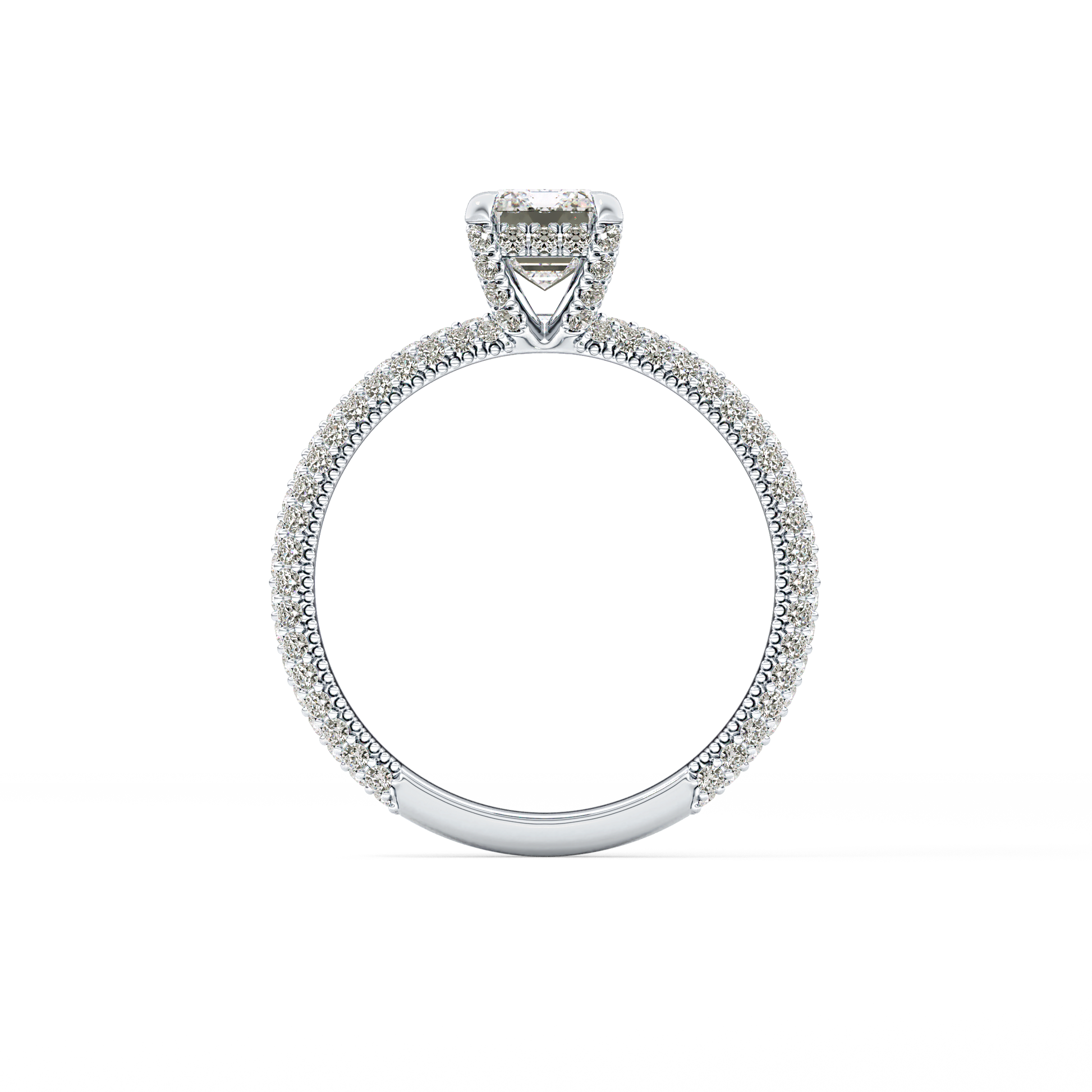 Emerald Cut 1.12 Carat Moissanite Ring – Hidden Halo and Pave Setting in Gold