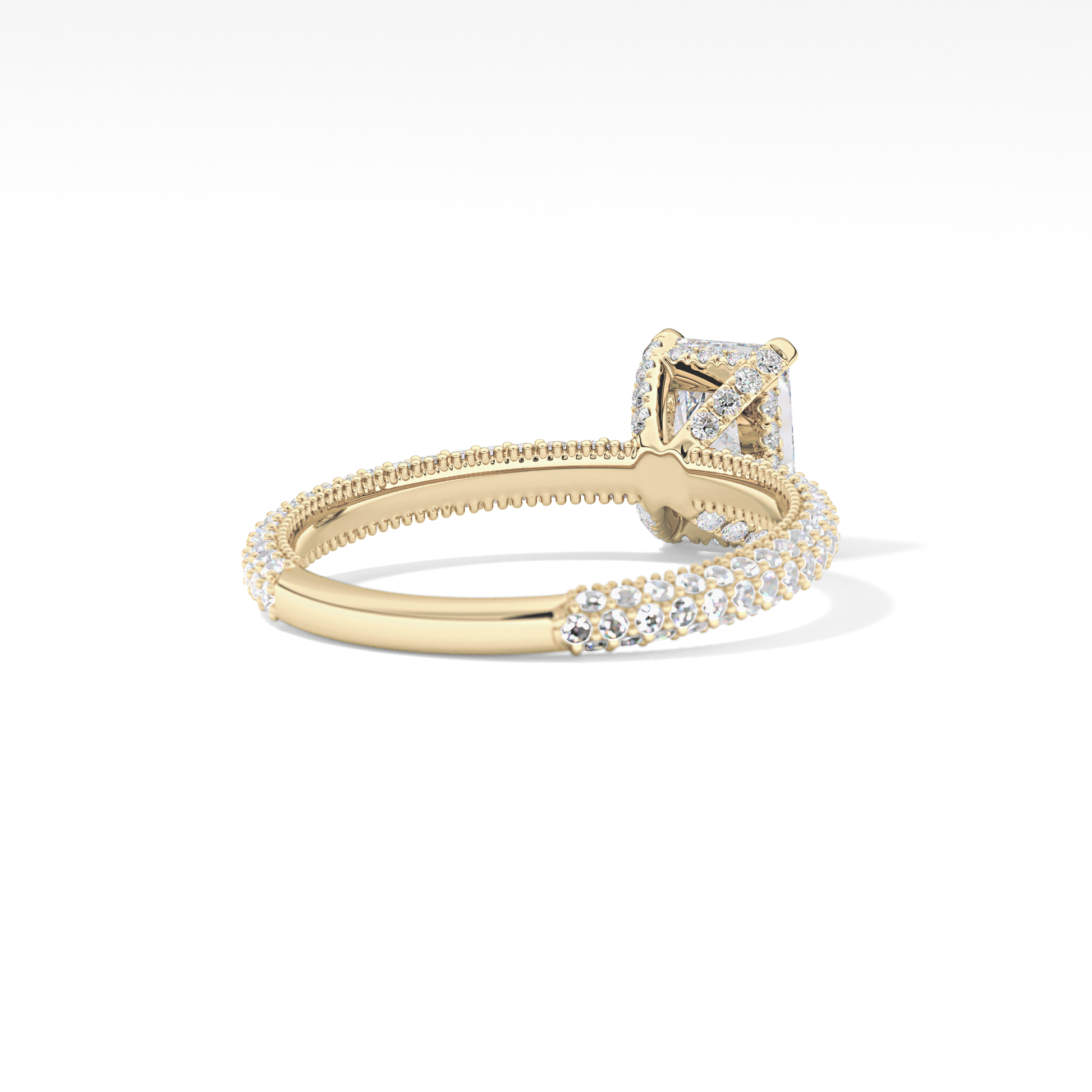 Radiant Cut 1.33 Carat Moissanite Ring – Hidden Halo and Pave Setting in Gold