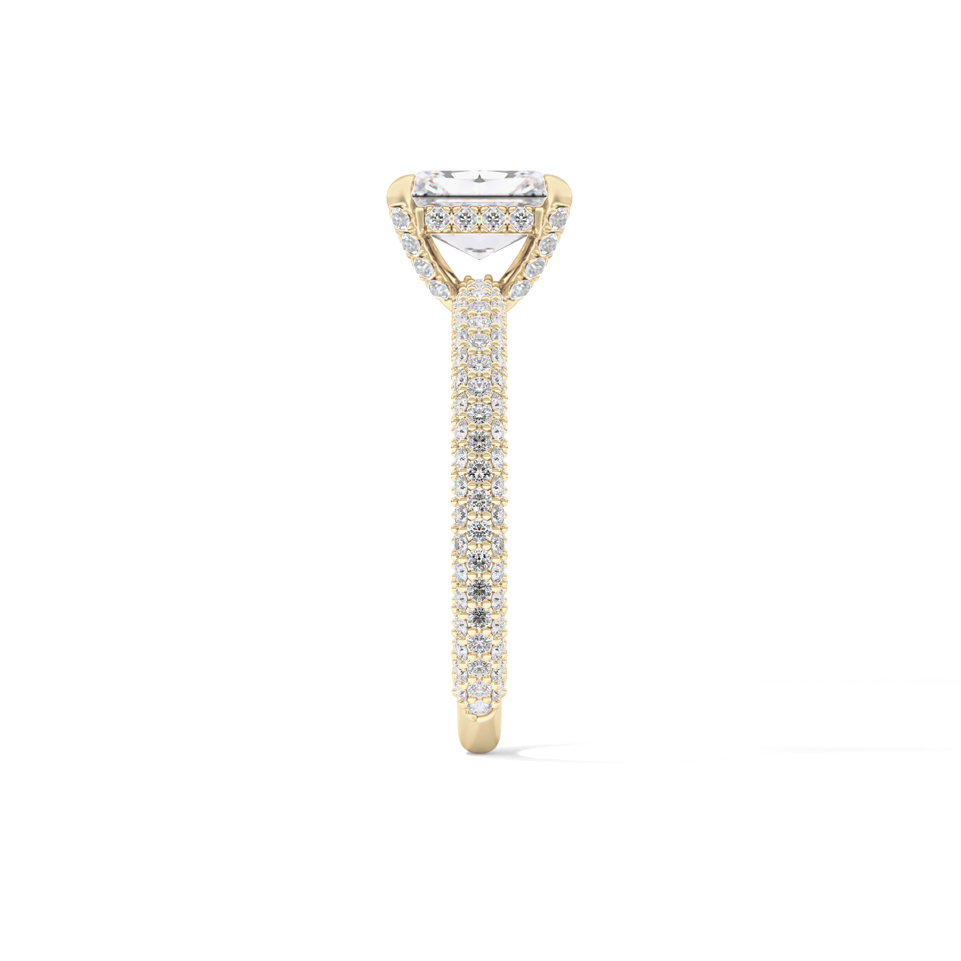 Radiant Cut 1.33 Carat Moissanite Ring – Hidden Halo and Pave Setting in Gold