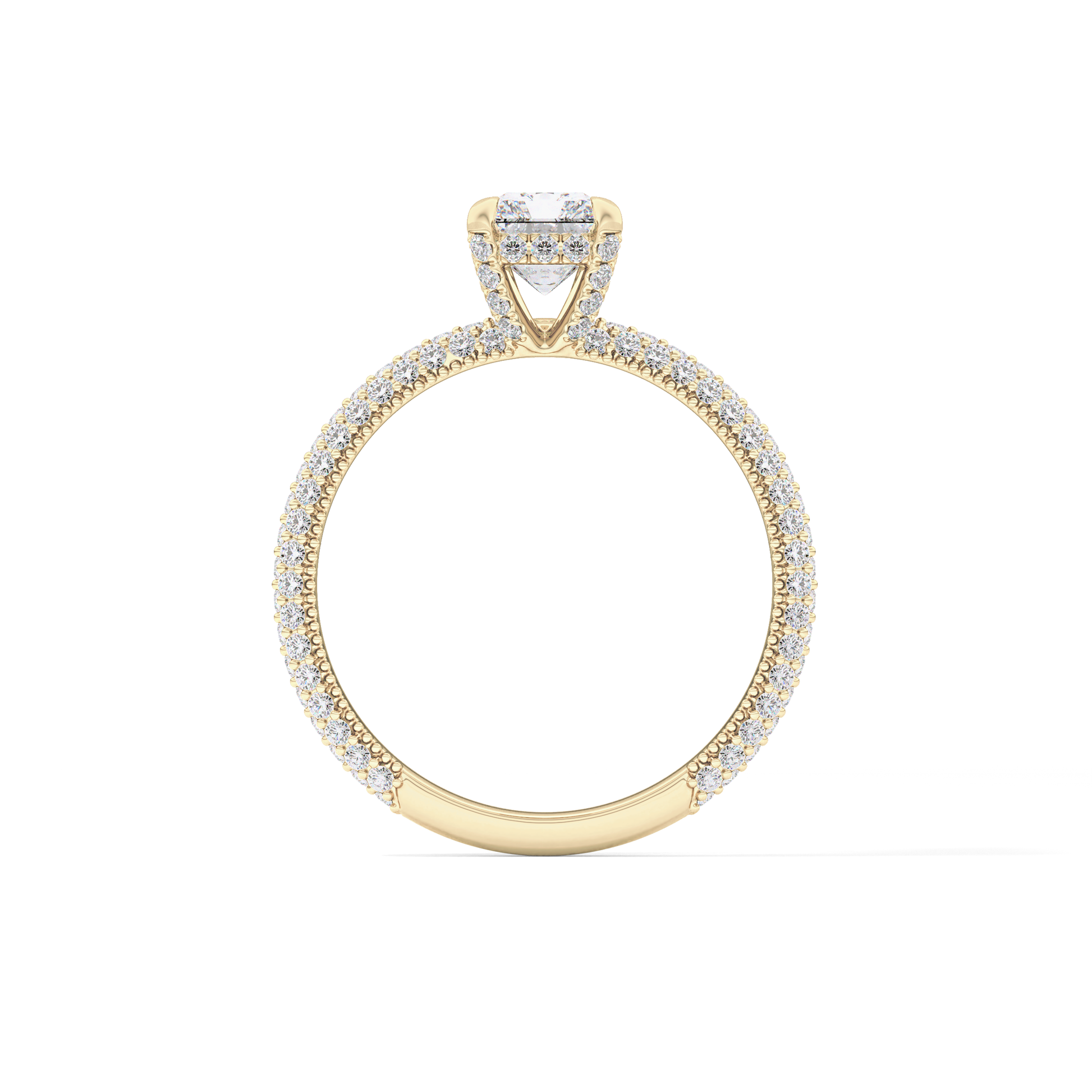 Radiant Cut 1.33 Carat Moissanite Ring – Hidden Halo and Pave Setting in Gold