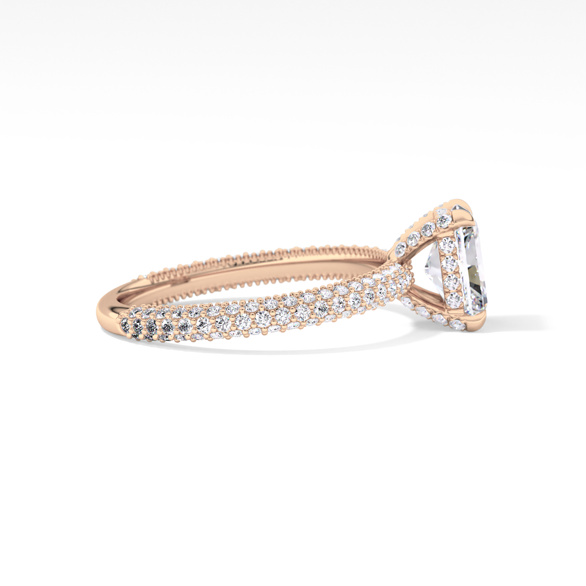 Radiant Cut 1.33 Carat Moissanite Ring – Hidden Halo and Pave Setting in Gold
