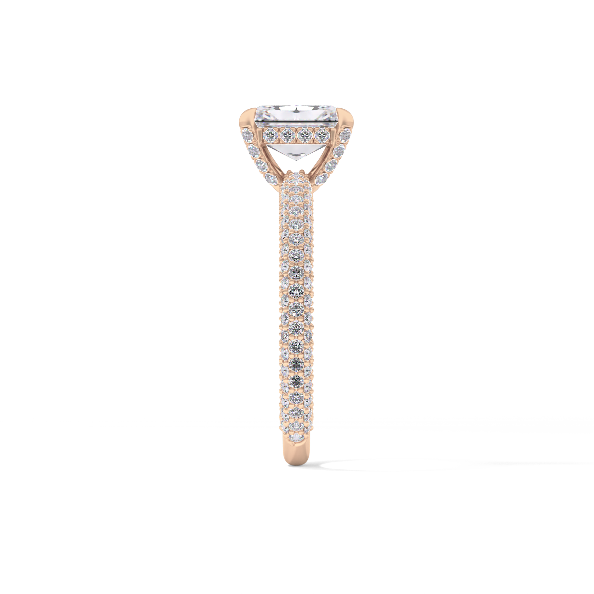 Radiant Cut 1.33 Carat Moissanite Ring – Hidden Halo and Pave Setting in Gold