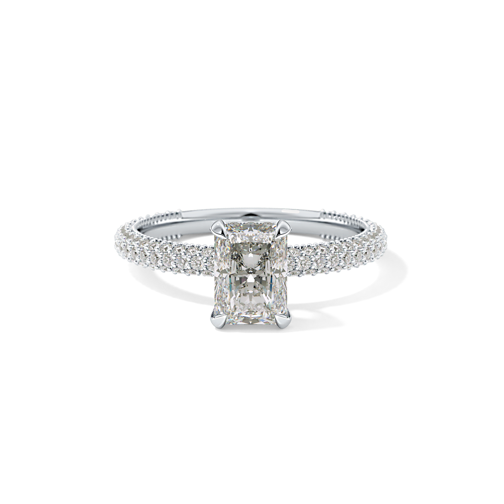 Radiant Cut 1.33 Carat Moissanite Ring – Hidden Halo and Pave Setting in Gold