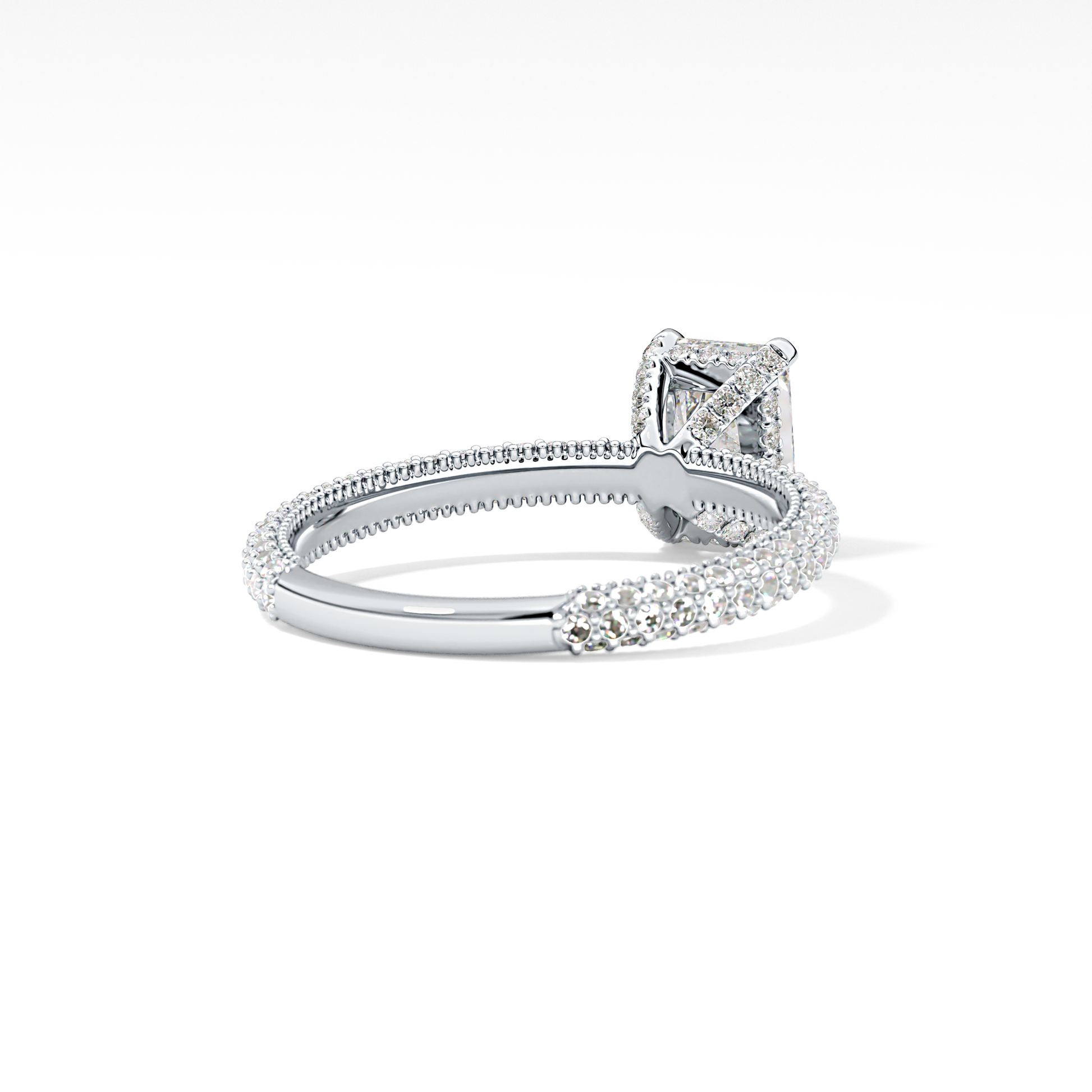 Radiant Cut 1.33 Carat Moissanite Ring – Hidden Halo and Pave Setting in Gold