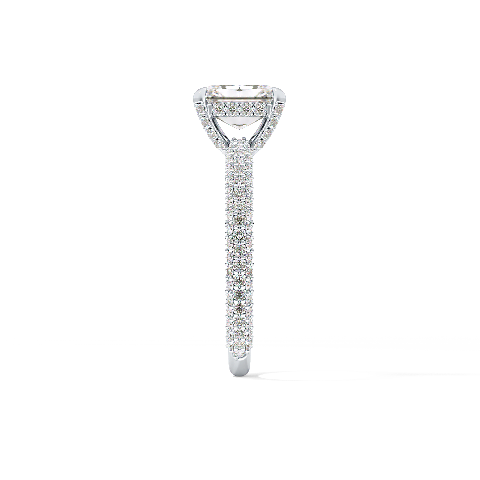 Radiant Cut 1.33 Carat Moissanite Ring – Hidden Halo and Pave Setting in Gold