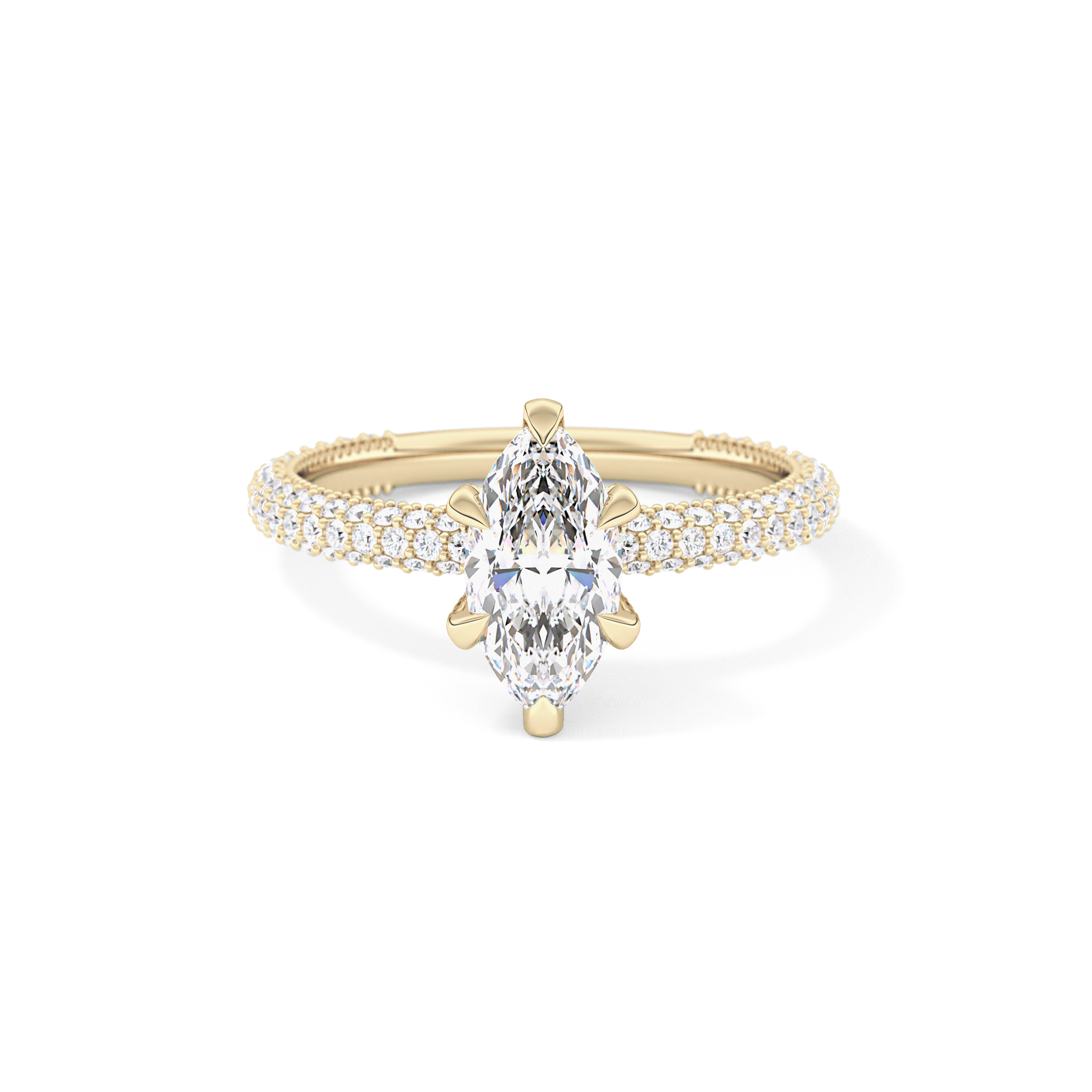 Marquise Cut 0.82 Carat Moissanite Ring – Hidden Halo and Pave Setting in Gold