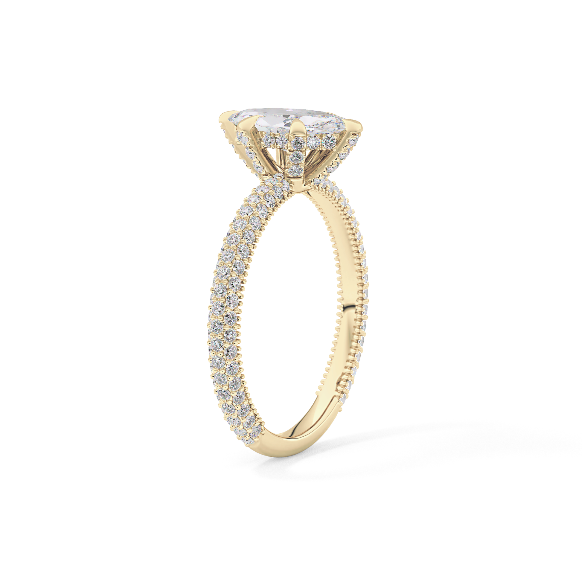 Marquise Cut 0.82 Carat Moissanite Ring – Hidden Halo and Pave Setting in Gold