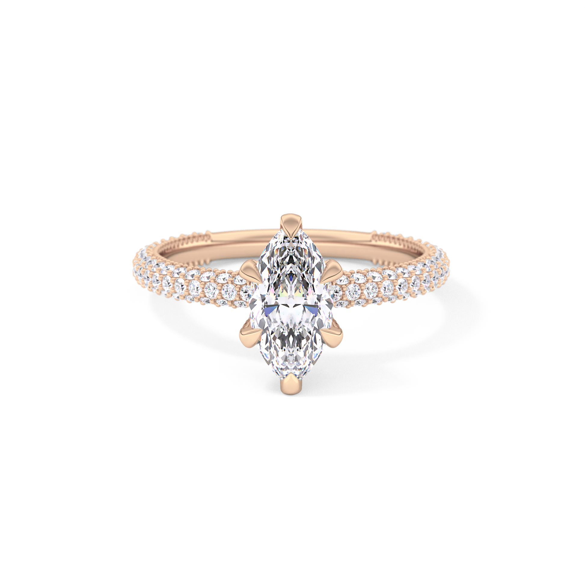 Marquise Cut 0.82 Carat Moissanite Ring – Hidden Halo and Pave Setting in Gold