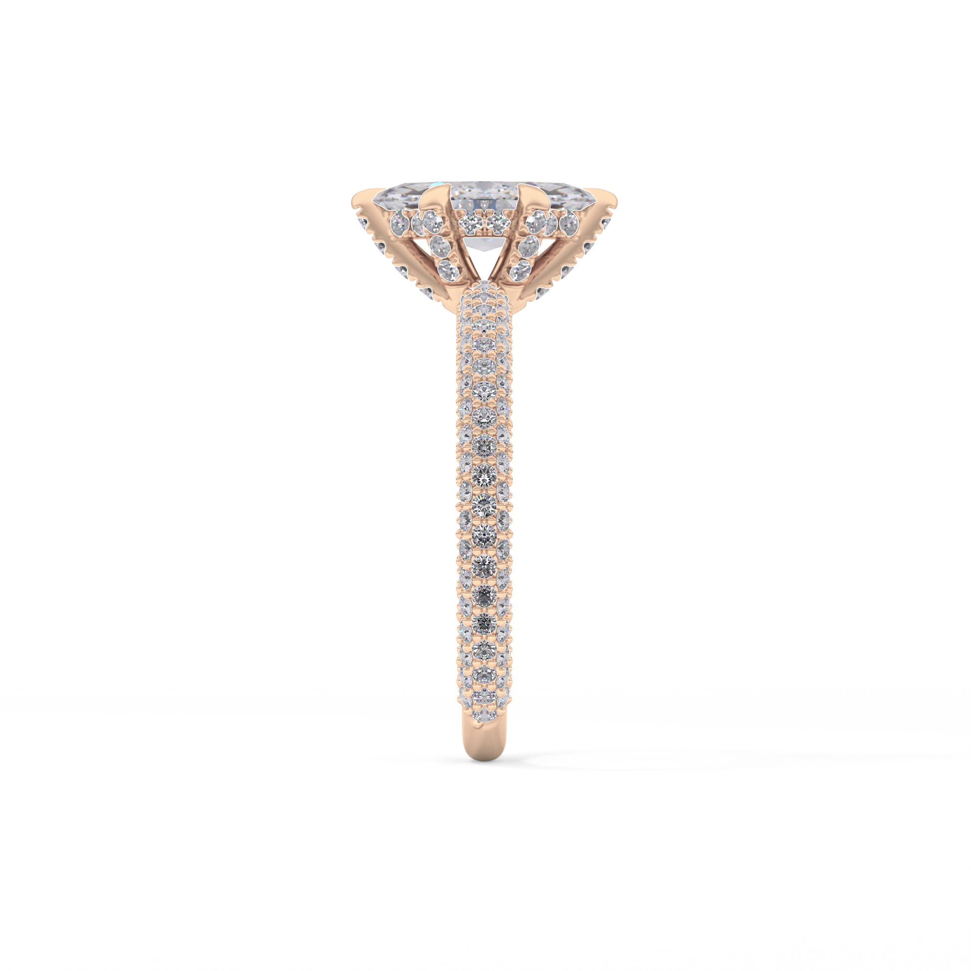 Marquise Cut 0.82 Carat Moissanite Ring – Hidden Halo and Pave Setting in Gold