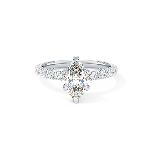 Marquise Cut 0.82 Carat Moissanite Ring – Hidden Halo and Pave Setting in Gold