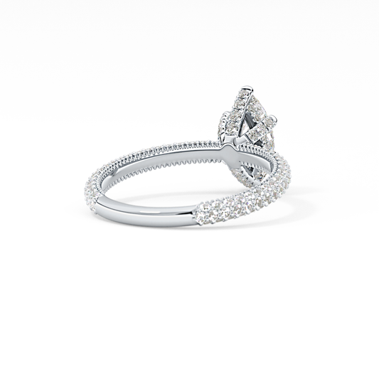 Marquise Cut 0.82 Carat Moissanite Ring – Hidden Halo and Pave Setting in Gold
