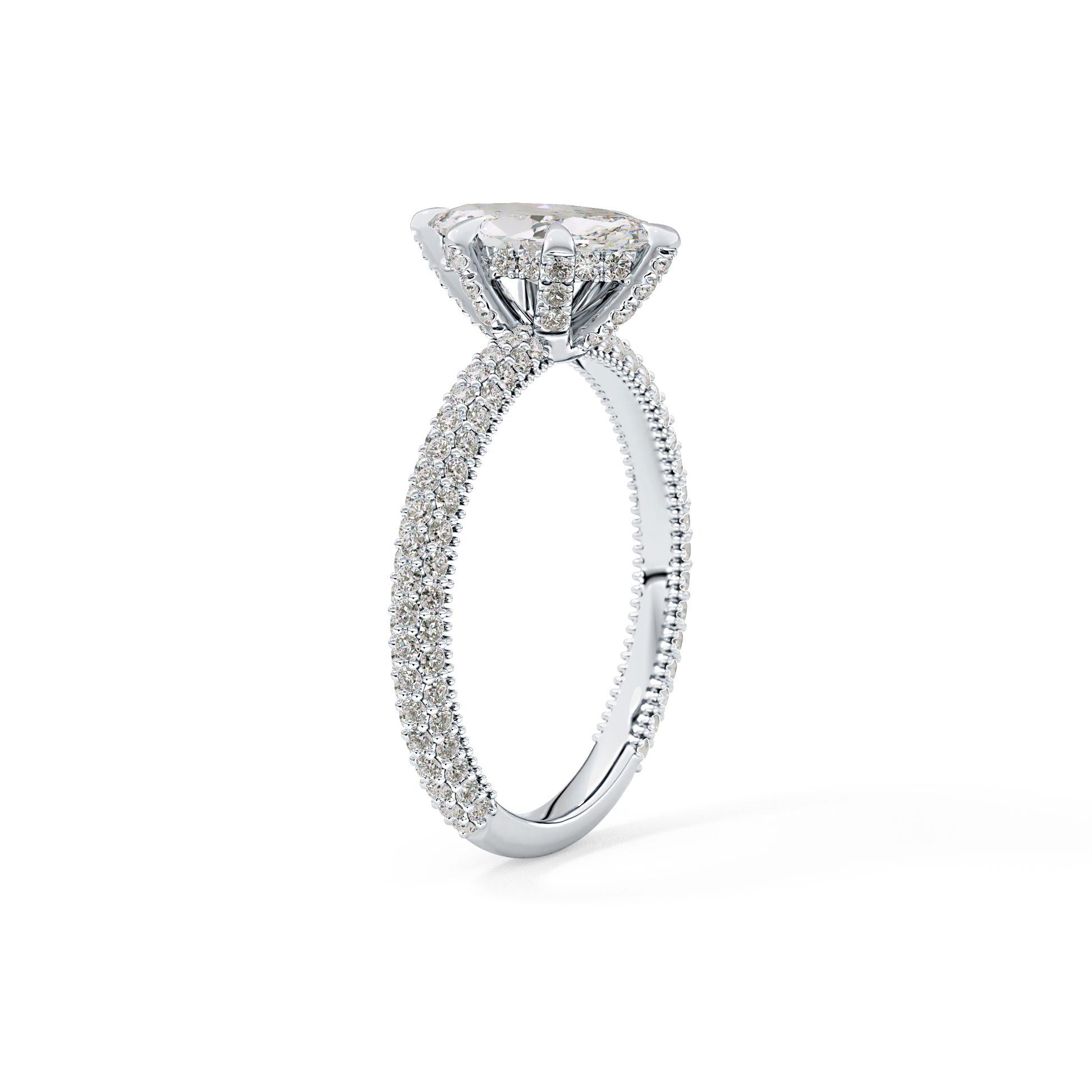 Marquise Cut 0.82 Carat Moissanite Ring – Hidden Halo and Pave Setting in Gold