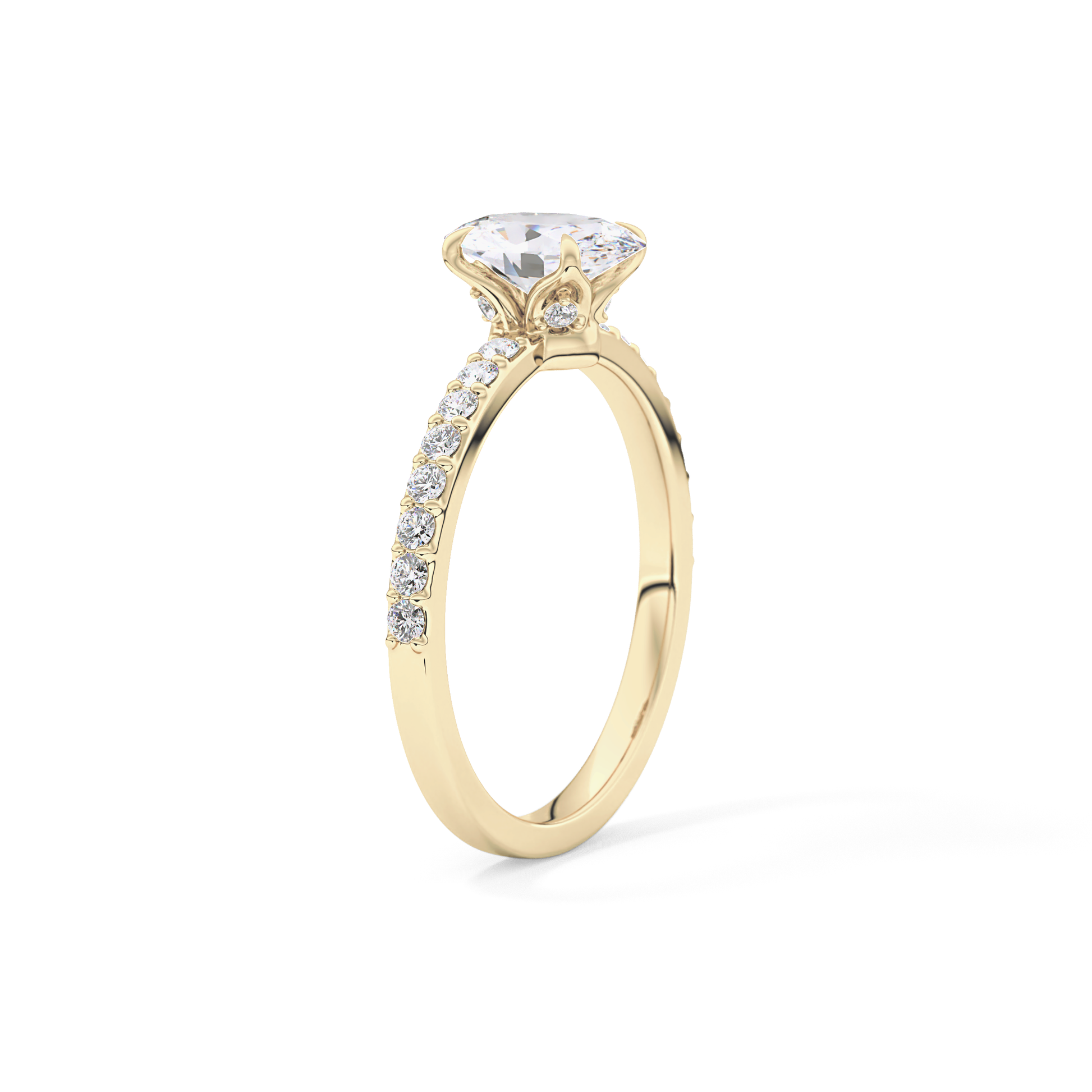 Oval Cut 0.83 Carat Moissanite Ring – Pave Setting in Gold